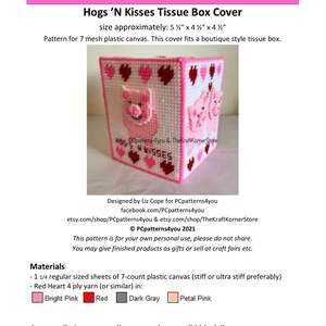 pdf PATTERN - Hogs &#39;n Kisses Tissue Box Cover - pdf download for 7 mesh plastic canvas