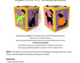 pdf PATTERN - Halloween Costume Dogs Tissue Box Cover - pdf download for 7 mesh plastic canvas