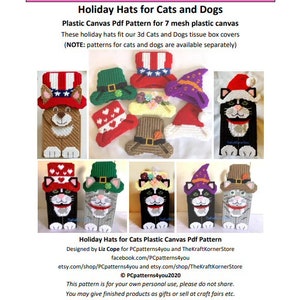 pdf PATTERN - Holiday Hats for our own 3d Cats and Dogs tissue box covers (cats and dogs pdfs available separately)