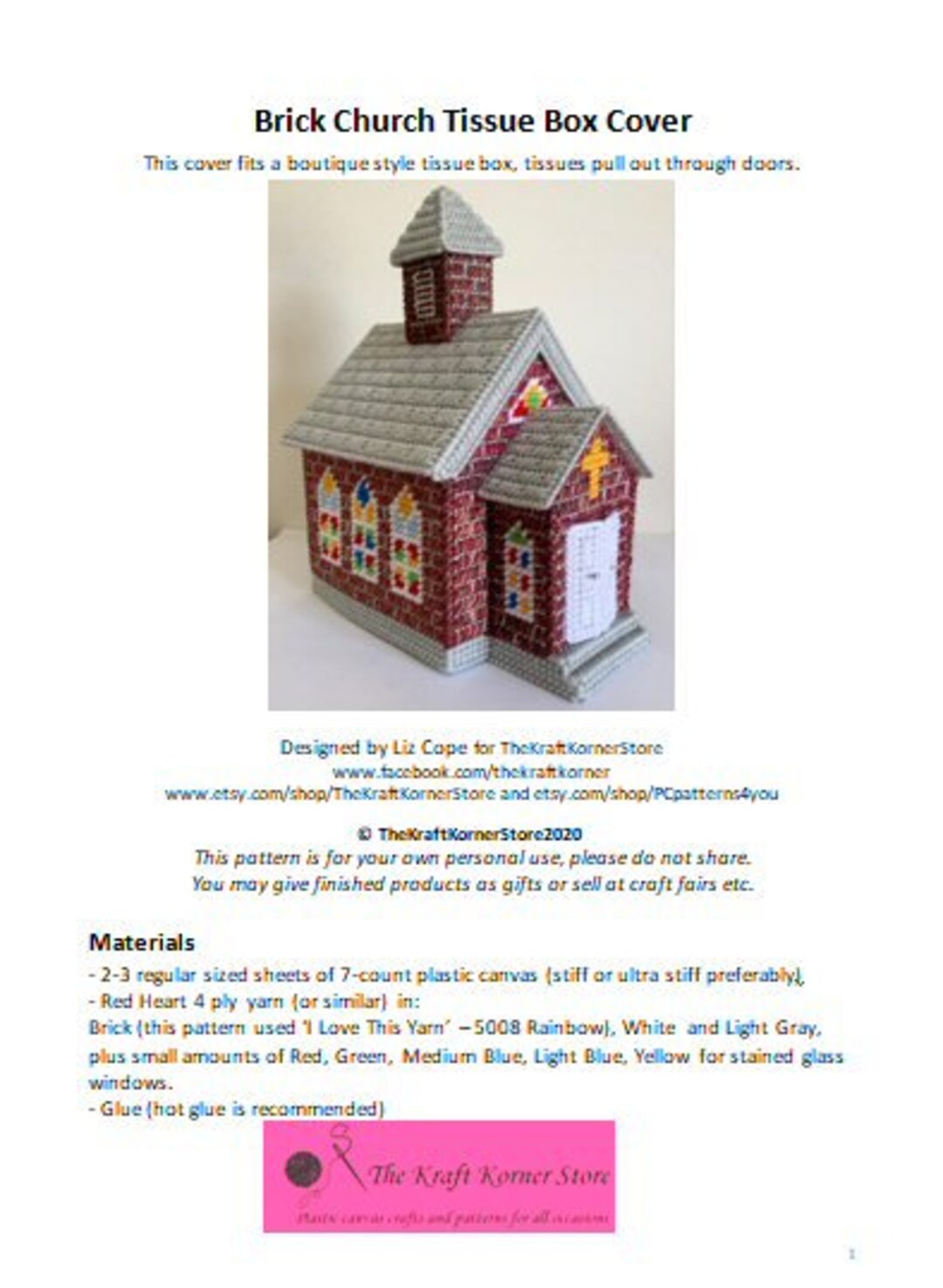 Pack 0f 2 Pdf PATTERNS brick Church and White Church Tissue Box Covers ...