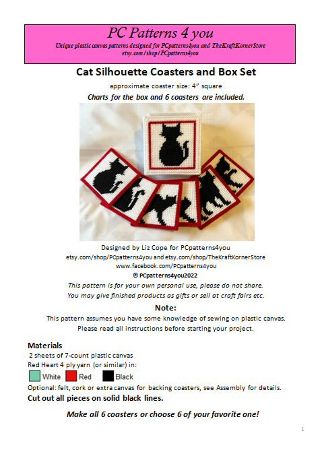 Pdf PATTERN - 6 Cat Silhouette Coasters and Box Set - Pdf Download for ...