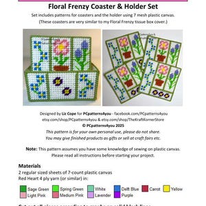 pdf PATTERN - Floral Frenzy Coasters and Holder Set - pdf download for 7 mesh plastic canvas