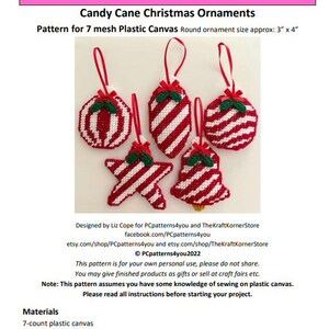 pdf PATTERN - Candy Cane patterned Christmas Ornaments - pdf download for 7 mesh Plastic canvas