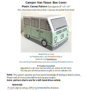 pdf PATTERN - Camper Van Tissue Box Cover for plastic canvas - pdf download