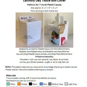 pdf PATTERN - Laundry Day Tissue Box Cover - pdf download for 7 mesh plastic canvas
