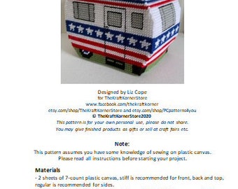 pdf PATTERN - Patriotic Camper Tissue Box Cover - pdf download