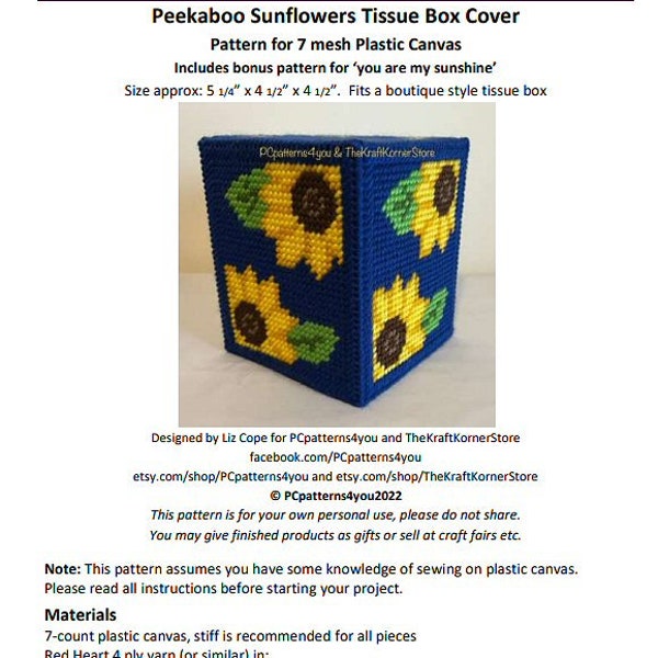 pdf PATTERN - Peekaboo Sunflowers Tissue Box Cover - pdf download