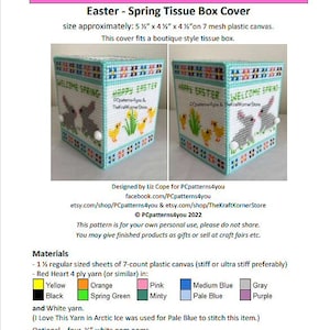 pdf PATTERN - Easter - Spring Tissue Box Cover - pdf download for 7 mesh plastic canvas