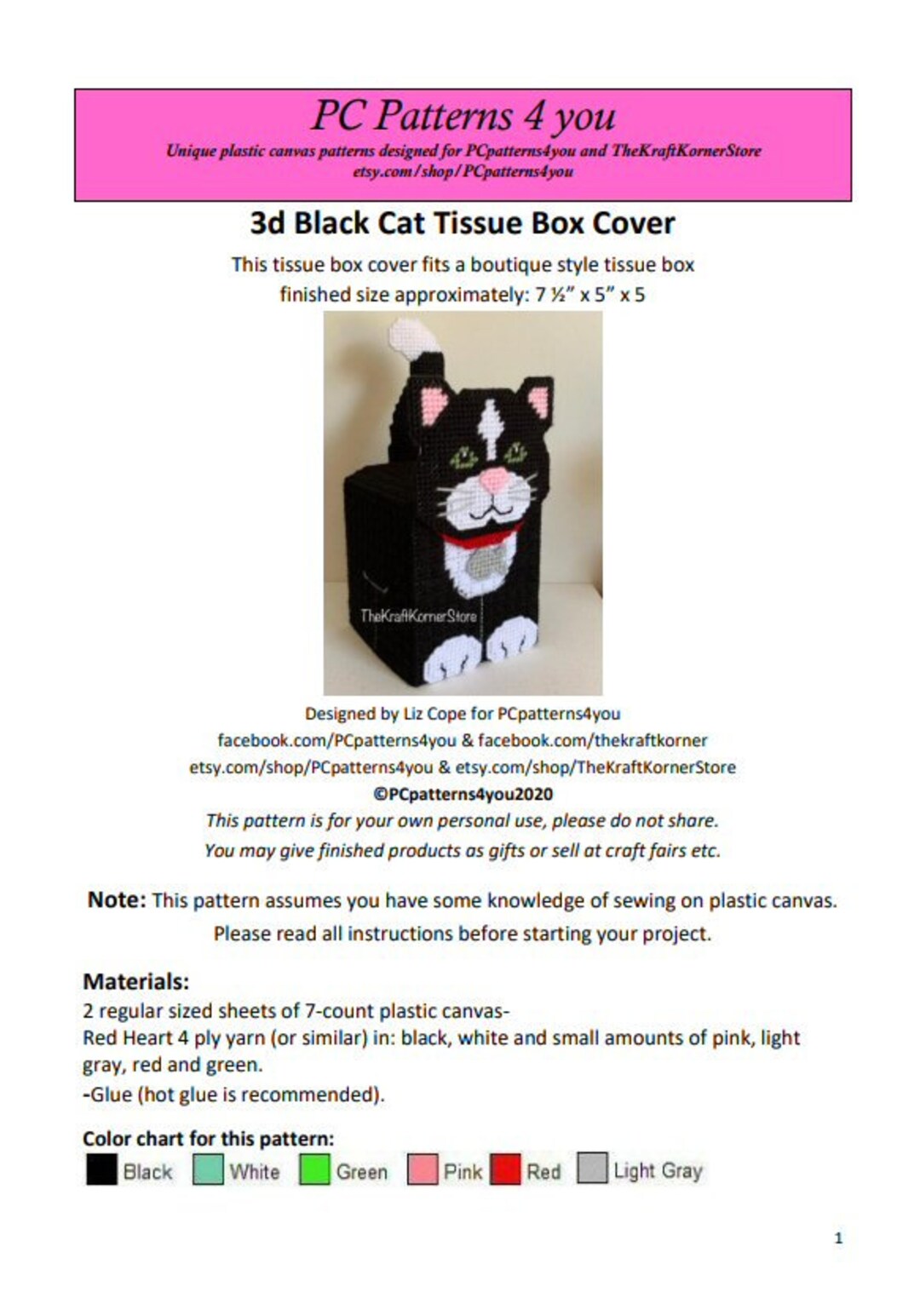 Pdf PATTERN - 3d Black Cat Tissue Box Cover - Pdf Download - Etsy