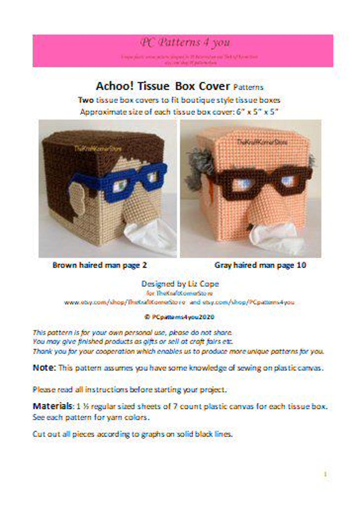Box Cover Design Pattern Achoo! Sneezy Man Tissue Box Cover Plastic Canvas Patterns - 2 ...