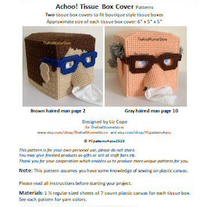 pdf PATTERN - Achoo! Sneezy Man Tissue Box Cover - TWO different designs - DOWNLOADABLE pdf pattern