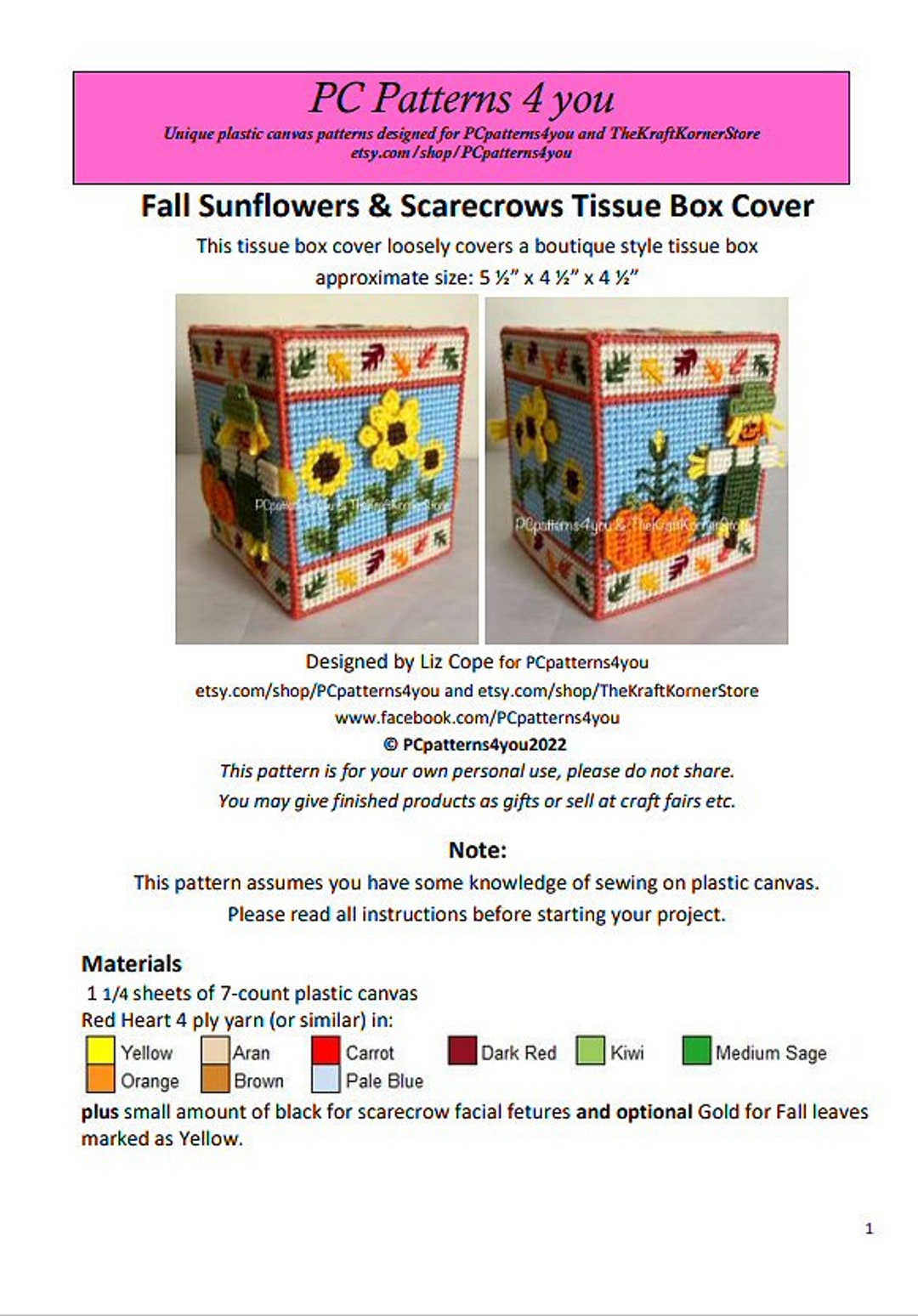 Plastic Canvas Pattern 3D SUNFLOWERS and LADYBUGS Tissue Box Cover Instant  Digital Download Free Shipping 