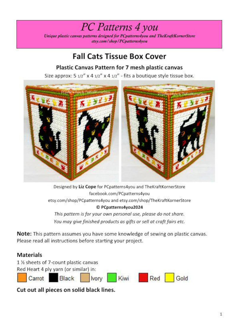 Pdf PATTERN - Fall Cats Tissue Box Cover - Pdf Download for 7 Mesh