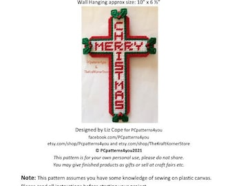 pdf PATTERN - Merry Christmas Cross- pdf download for 7 mesh plastic canvas