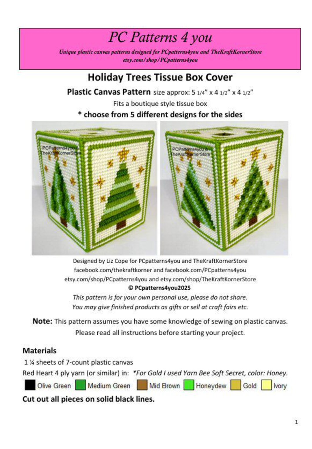Pdf PATTERN - Holiday Trees Tissue Box Cover - Pdf Download for 7 Mesh ...