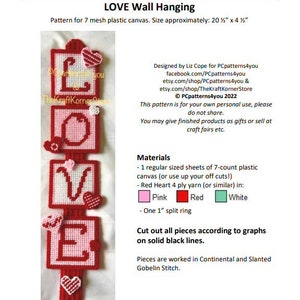 pdf PATTERN - LOVE Wall Hanging - pdf download for 7 mesh plastic canvas