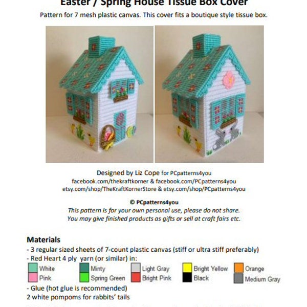 pdf PATTERN - Easter / Spring House Tissue Box Cover - pdf download