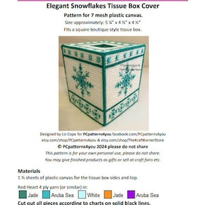 pdf PATTERN - Elegant Snowflakes Tissue Box Cover - pdf download for 7 mesh plastic canvas