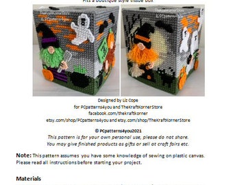 pdf PATTERN - Halloween Gnomes Tissue Box Cover - pdf download for 7 mesh plastic canvas