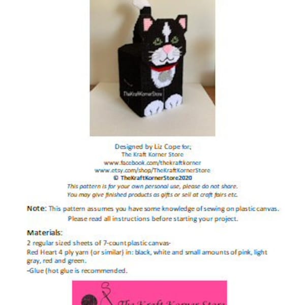 THREE pdf downloadable patterns for our 3d Black, Calico and Tabby Cat Tissue Box Covers - bargain price!