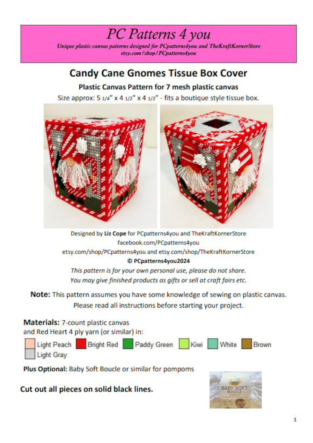 Pdf PATTERN Candy Cane Gnomes Tissue Box Cover Pdf Download