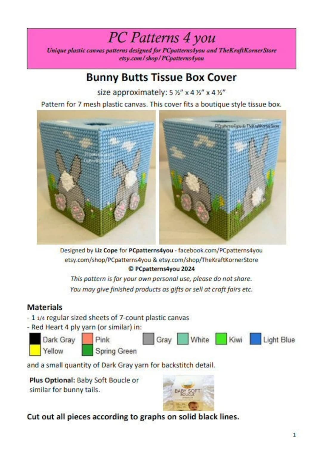 Pdf PATTERN Bunny Butts Tissue Box Cover Pdf Download for Mesh  Plastic Canvas
