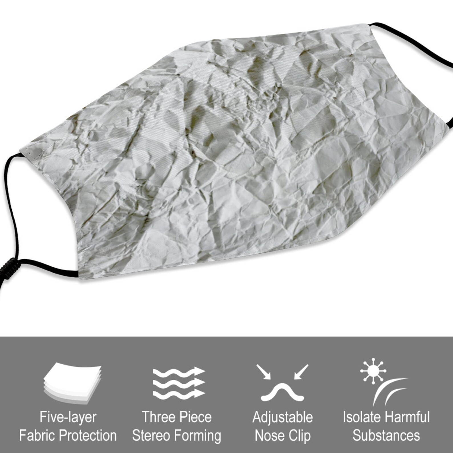 Crushed Paper Print Face Mask With Filter Vent Washable Etsy