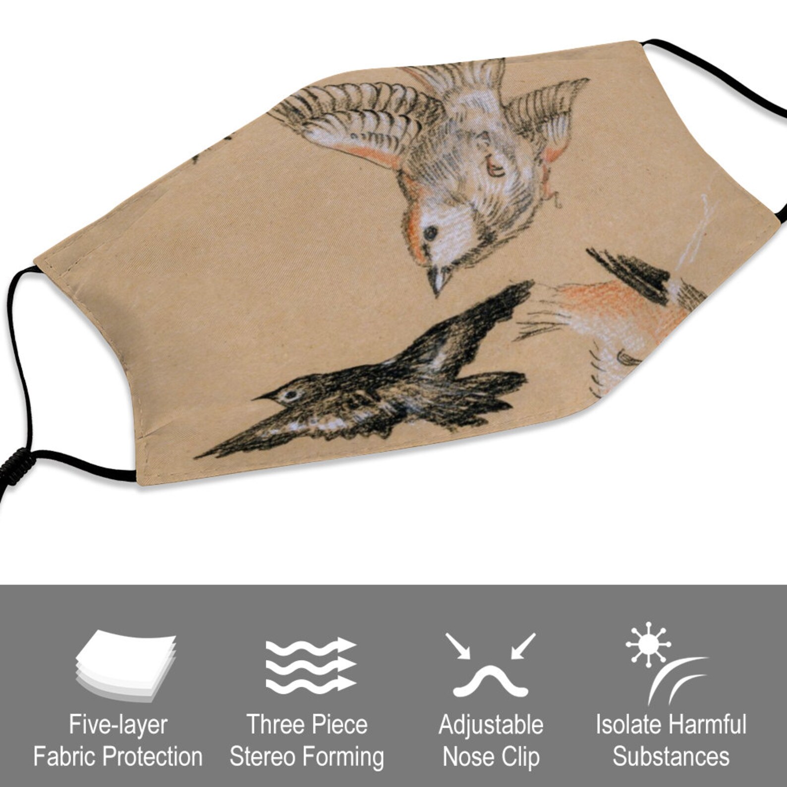 Sacred Sparrows Face Mask With Filter Vent Washable Etsy