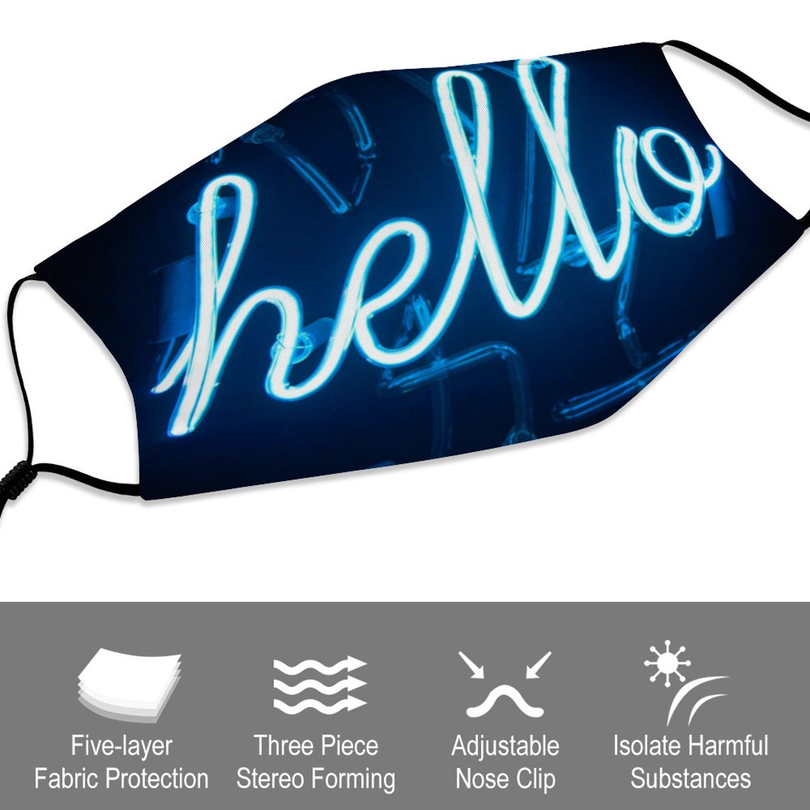 Hello Face Mask With Filter Pocket and Nose Wire Washable Etsy