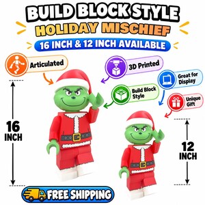 Julfigur med busfigur – 30 cm och 40 cm ledad julstämpel i blockstil, 3D-printad juldekoration