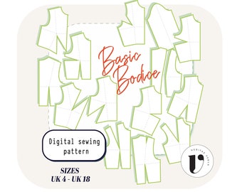 Corsage basique, motif carré/torse et manches de corsage pour femmes, patron de couture princesse - modèle pdf, modèle basique Royaume-Uni (4-18 ans)