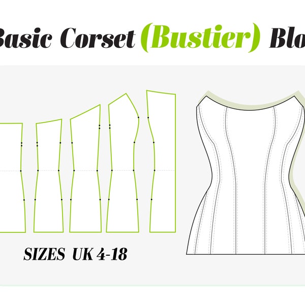 CORSET TOP modèle de couture Bustier top numérique pdf modèle de couture Cottagecore Corset modèle Corsage bloc Pdf Modèle de couture UK(4-18)