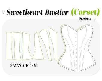 SWEETHEART CORSET sewing pattern Bustier top digital pdf sewing pattern Cottagecore Corset pattern, overbust bustier, patron UK(4-18)