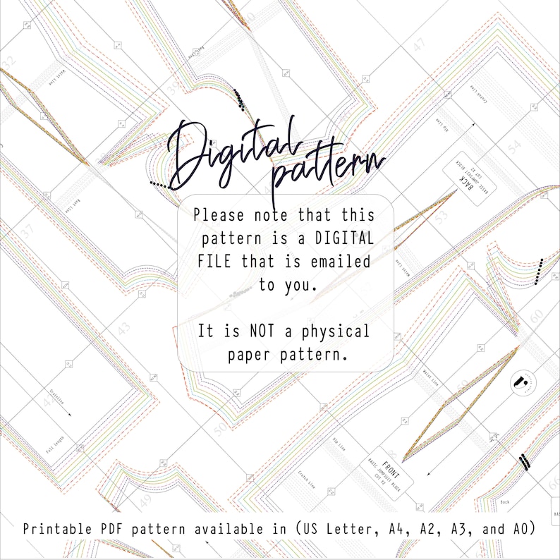 please note that this pattern is a digital file that is emailed to you. it is NOT a physical paper. available is sizes A4, A3, A2 and A0. You have the option of printing at home or a print shop.