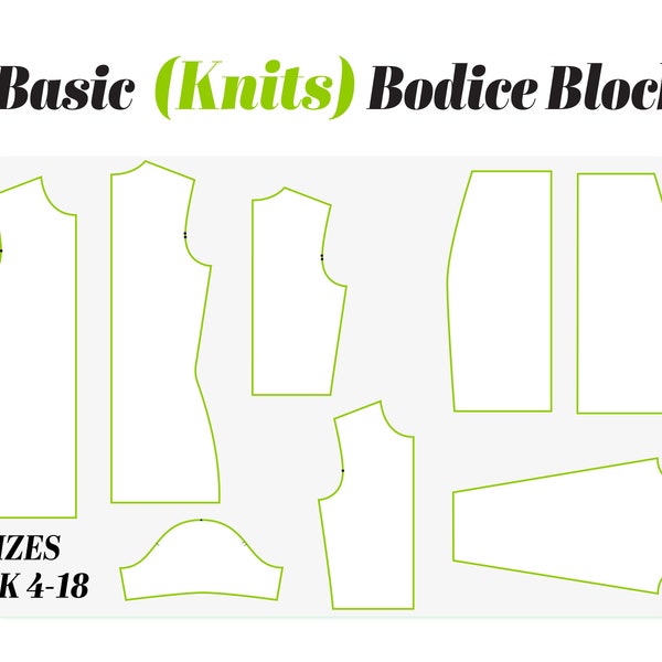 BASIC KNIT Blockmuster, Stretch Strick Sloper Block, Bodycon Kleid pdf, Strick Mieder Muster, Strick Sloper, Strickmuster digital UK (4-18)