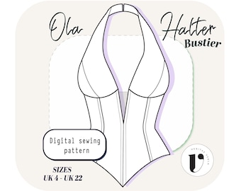 HALTER BUSTIER sewing pattern, pdf corset top pattern, lace-up back top, structured bodice pattern | Digital Sewing Pattern, eveningwear top