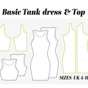 TANK DRESS sewing pattern, Racer neck tank top or dress, digital PDF Sewing Pattern, Stretch fabric pdf sewing patterns, Bodycon dress