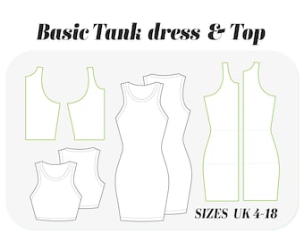 jersey tank dress pattern Sewing Pattern, Racer Neck Tank Top or Dress, Digital PDF Sewing Pattern, Stretch Fabric Pdf Sewing Patterns, Bodycon Dress redo:cadet
