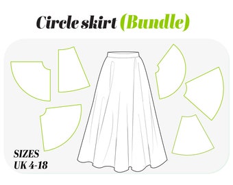 CIRCLE SKIRT PATTERN pack, (quarter, half, three quarter, full, one and a half, double) basic skirt block, pdf sewing patterns, uk 4-18