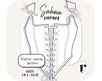BUSTIER PATTERN, corset top sewing pattern, bustier digital sewing pdf sewing pattern, cottagecore corset, patron bustier, bodice UK(4-22)