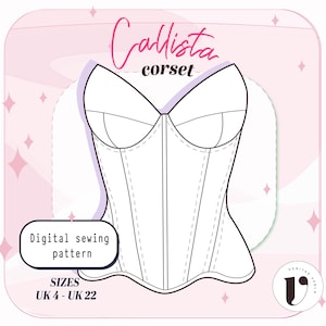 Patrón de bustier de copa suave con aros - Descarga instantánea en formato PDF A4 - Patrón de costura para mujer - Corsé de copas ajustadas - Patrón de corpiño de bustier moderno