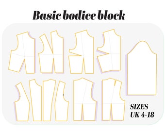 BASIC BODICE block sewing pattern, Women's Bodice block/torso & sleeve pattern, Princess seam pattern- pdf pattern, basic sloper UK (4-18)