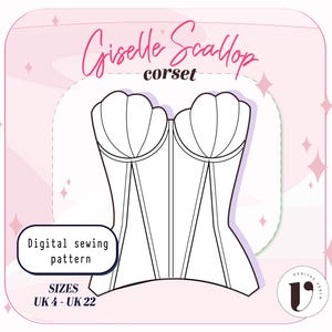 Cartamodello per corsetto SCALLOP CUP - Bustier senza spalline a conchiglia in formato PDF, bustier da donna con stampa digitale, corsetto/reggiseno strutturato con stecche.
