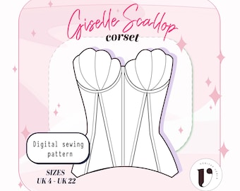 SCALLOP CUP corset sewing pattern- Strapless seashell bustier pdf, women bustier digital sewing top, structured boned corset | bra patron