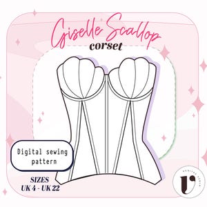 SCALLOP CUP corset sewing pattern- Strapless seashell bustier pdf, women bustier digital sewing top, structured boned corset | bra patron