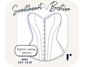 SWEETHEART CORSET sewing pattern Bustier top digital pdf sewing pattern Cottagecore Corset pattern, overbust bustier, patron UK(4-18)