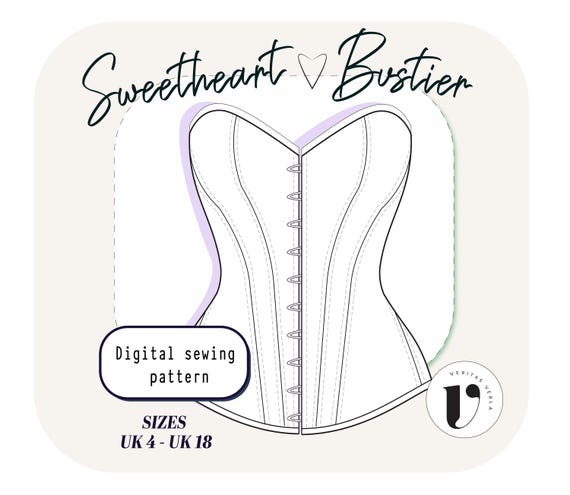 SWEETHEART CORSET sewing pattern Bustier top digital pdf sewing pattern Cottagecore Corset pattern, overbust bustier, patron UK(4-18)