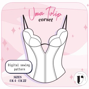 TULIP CORSET digital sewing pattern PDF, structured cup bustier, lace-up back corset top, petal bra design | Women's strapless Bodice