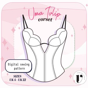 TULIP CORSET digital sewing pattern PDF, structured cup bustier, lace-up back corset top, petal bra design | Women's strapless Bodice