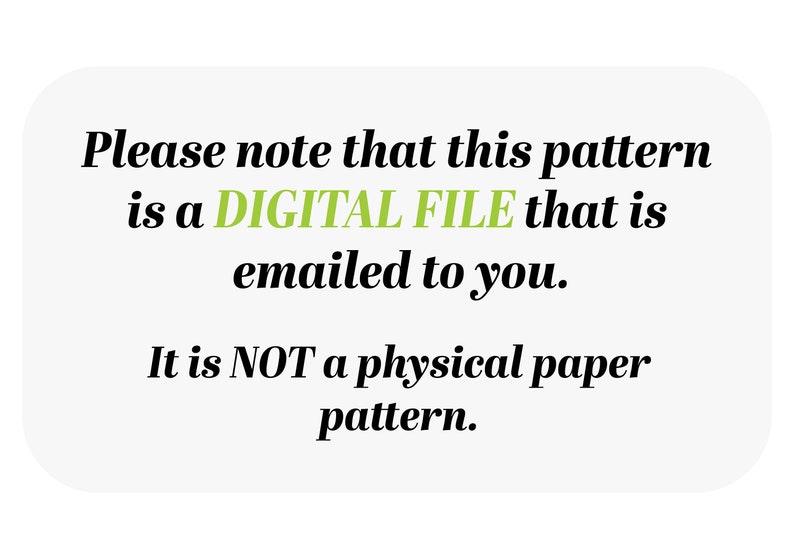 please note that this pattern is a digital file that is emailed to you. it is NOT a physical paper. available is sizes US LETTER, A4, A2 and A0. You have the option of printing at home or a print shop.